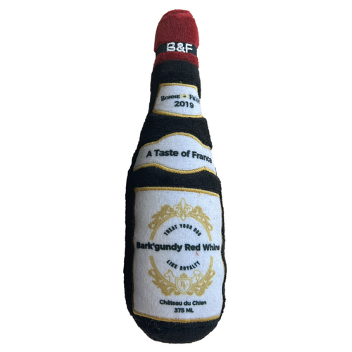 Red Whine Squeaky Wine Bottle Plush Dog Toy