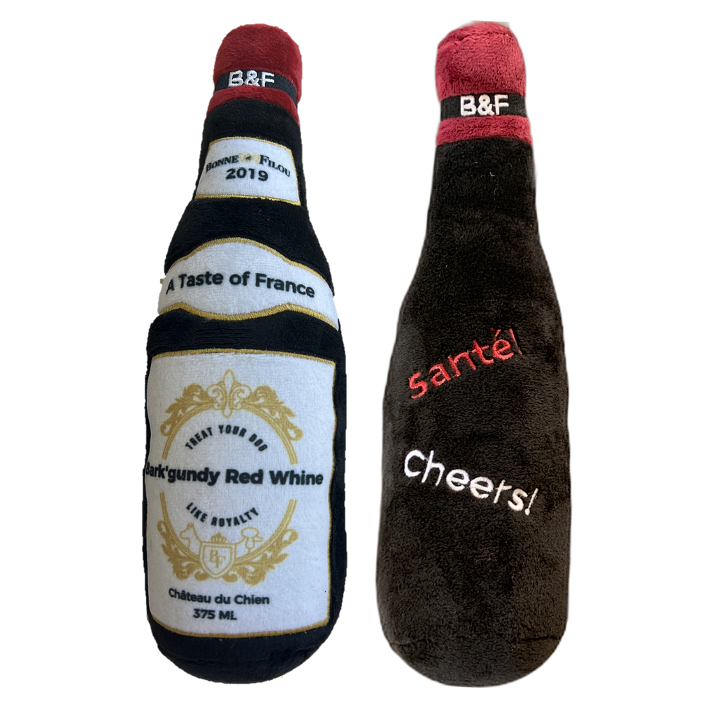 Red Whine Squeaky Wine Bottle Plush Dog Toy