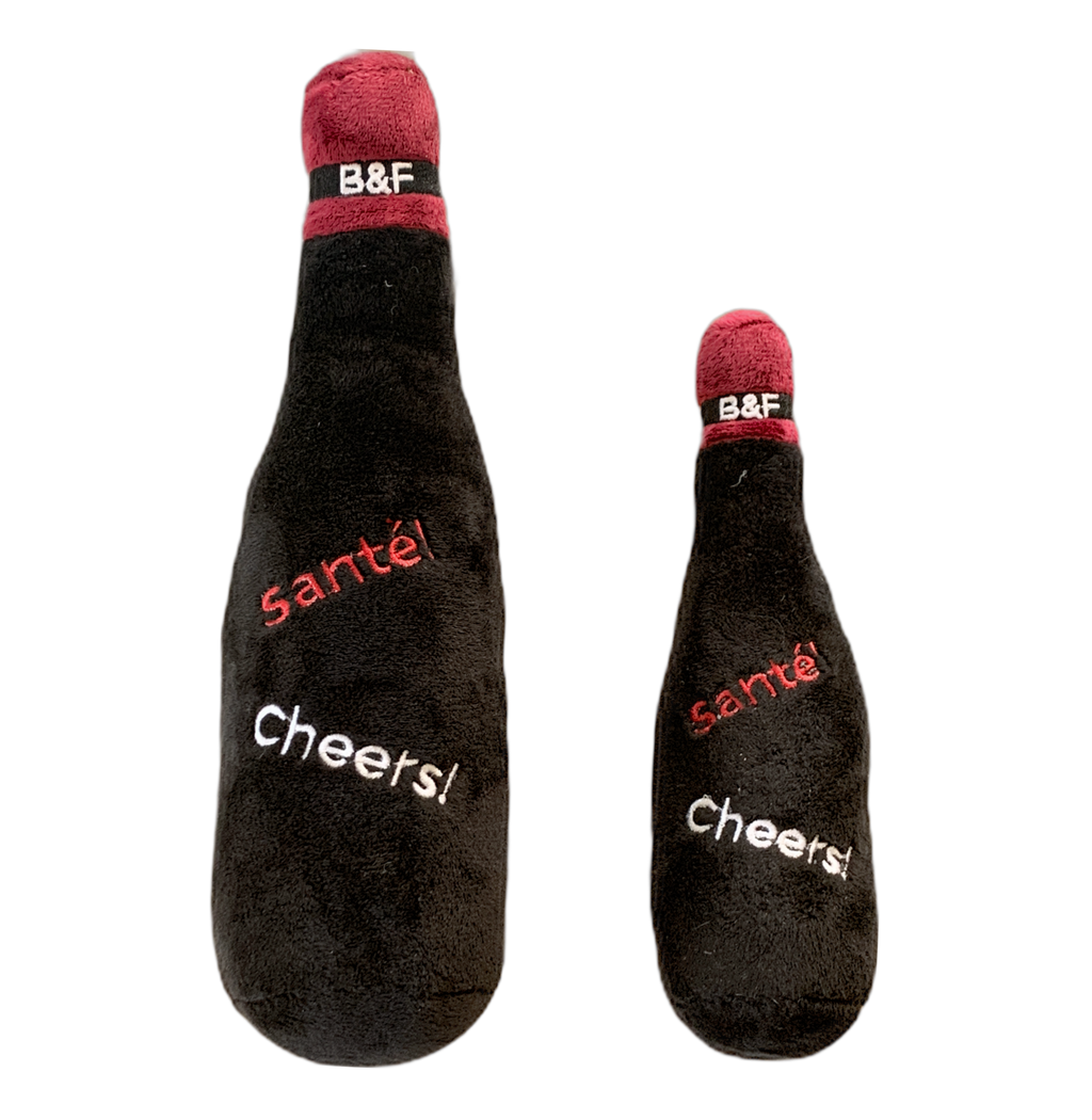 Red Whine Squeaky Wine Bottle Plush Dog Toy